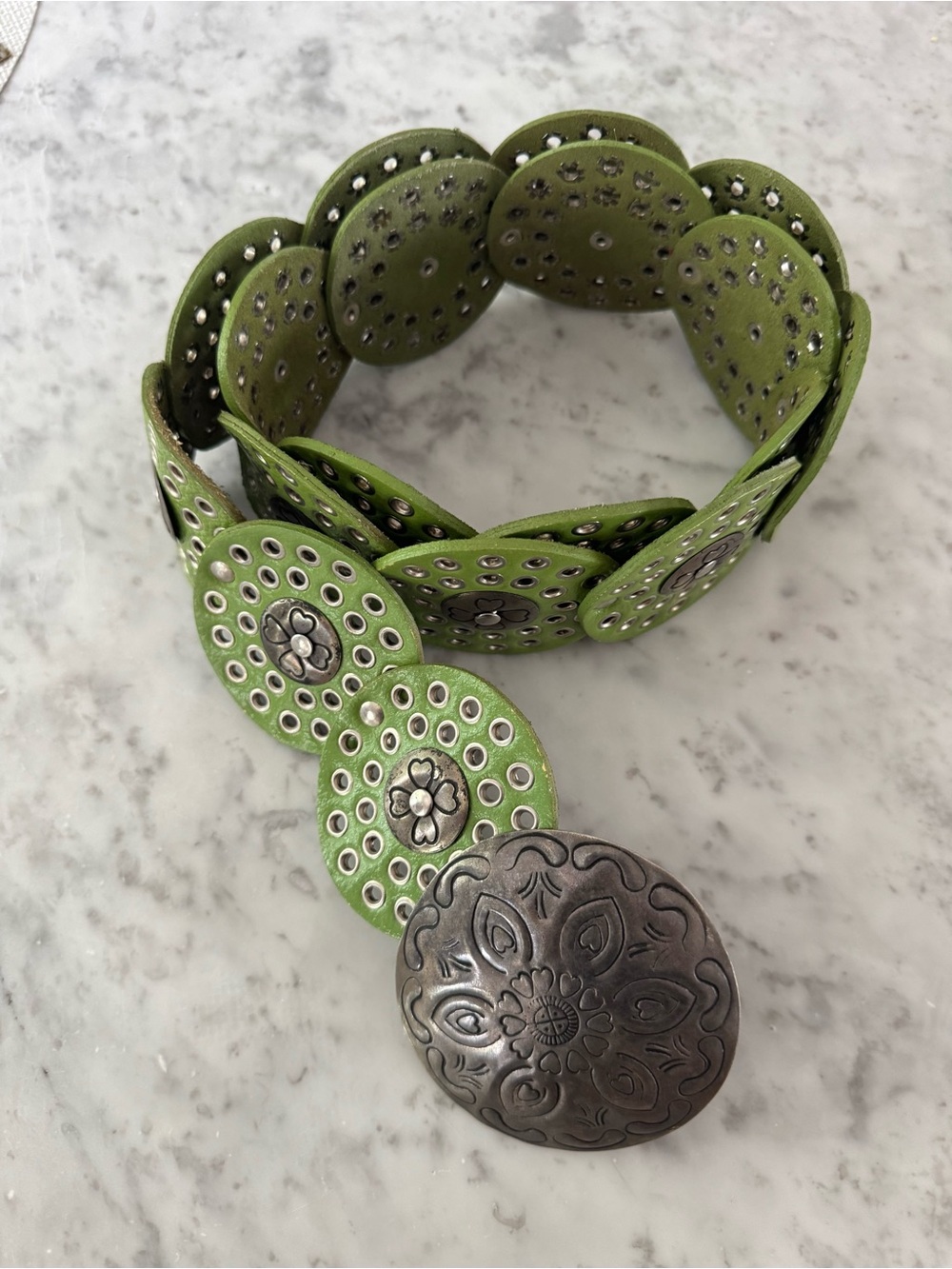 vintage 80s Western boho disk concho leather belt